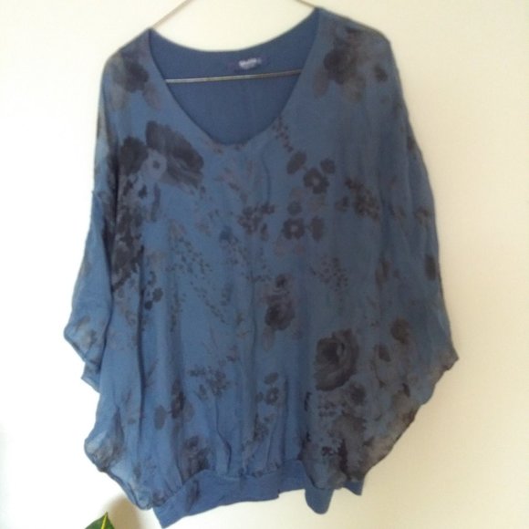 Blue Floral Silk Blouse - Picture 2 of 4